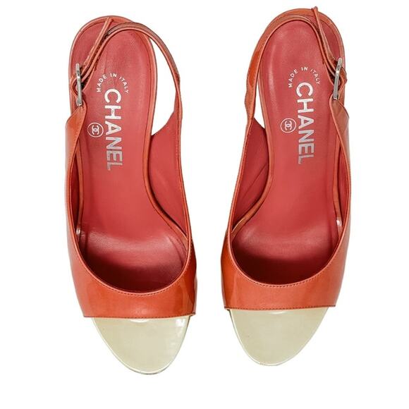 Chanel Pink Patent Leather Platform Block Heel Sling Backs size 37.5/ US6.5–7 - Picture 3 of 15